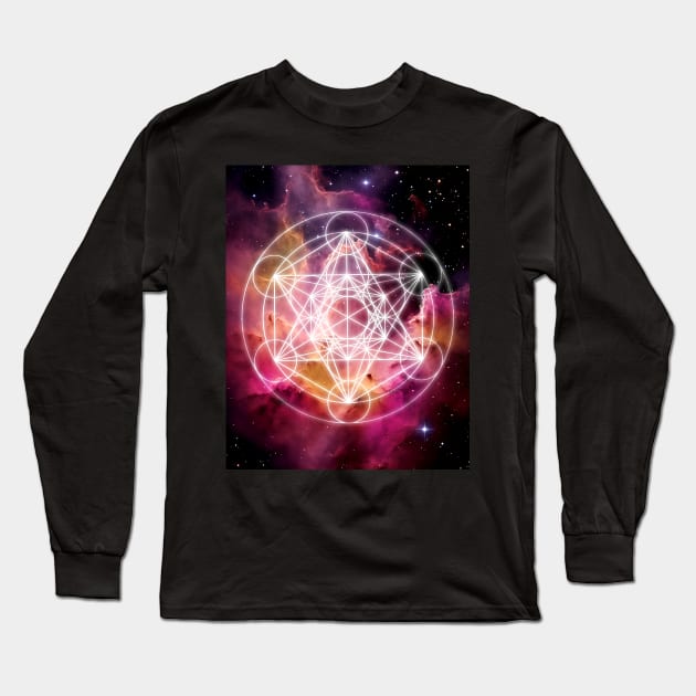 Sacred Geometry: Metatrons Cube Long Sleeve T-Shirt by AddisonK